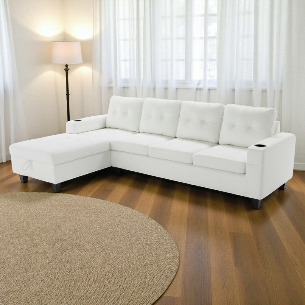 White PU Sectional Sofa with Cup Holder 2218