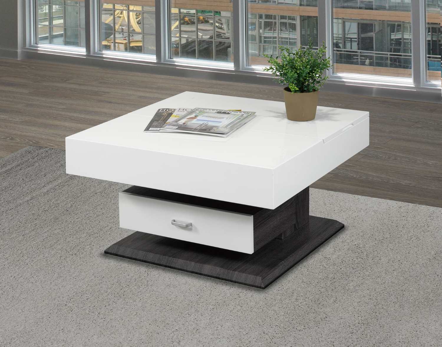 White & Grey Lacquer 360 Degree Rotating Coffee Table with Drawers 226-02