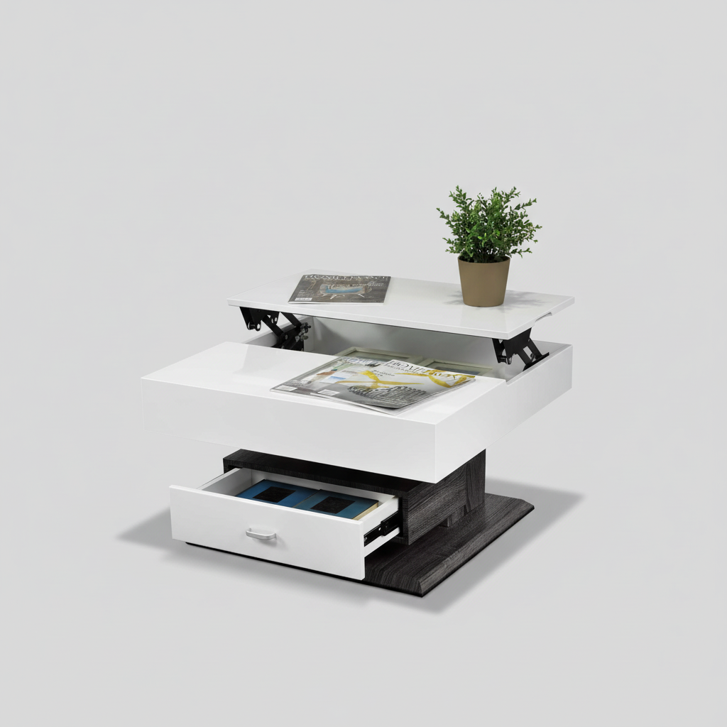 White & Grey Lacquer 360 Degree Rotating Coffee Table with Drawers 226-02