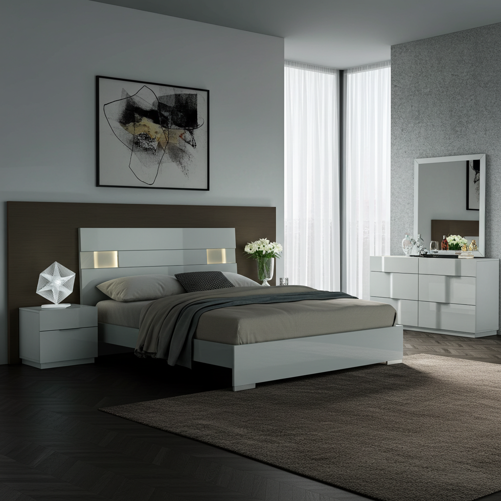 Latina Lacquer Bedroom 6PC Set Grey SB185