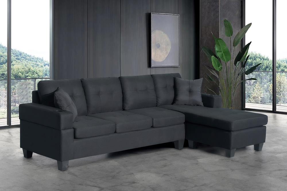 Grey Fabric Reversible Sectional Sofa T-1239