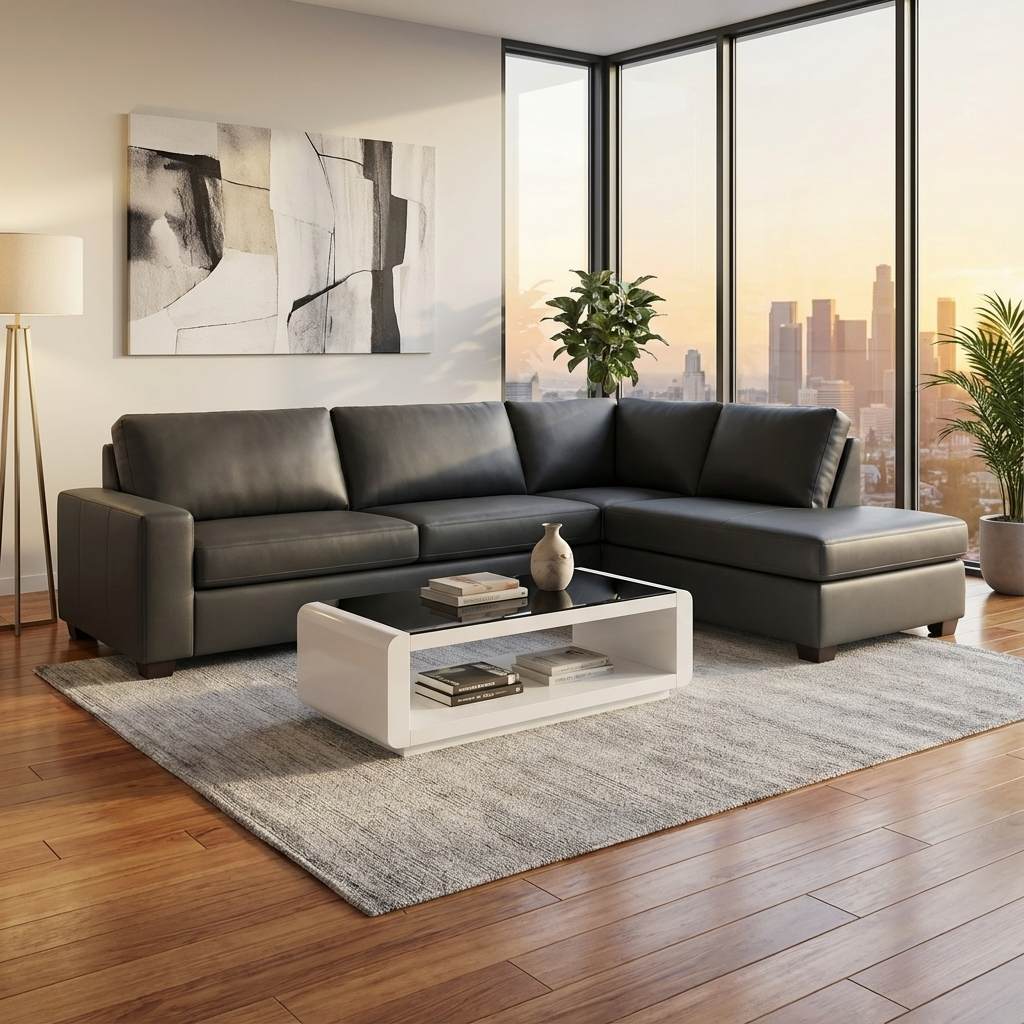 Canadian Made Genuine Leather Match Sectional Sofa 1257