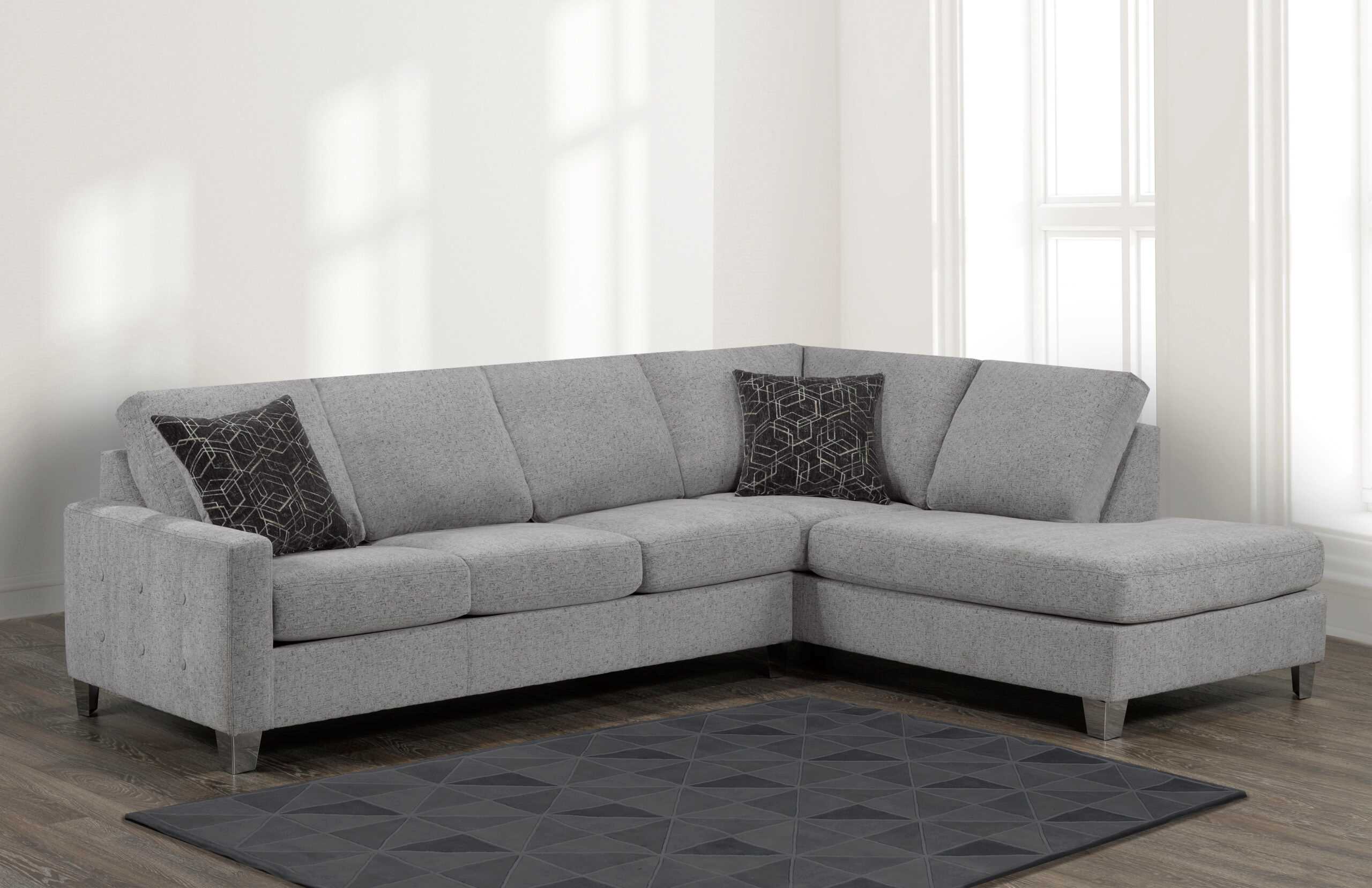 Canadian Made Francesca Ruba Silver Fabric Sectional Sofa 9851