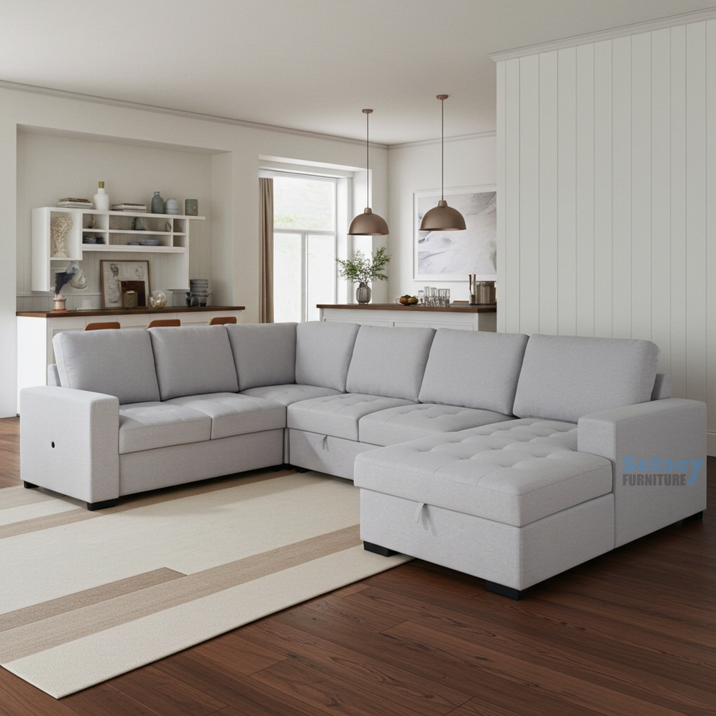Xander Sectional Sofa Bed Grey Fabric 4125