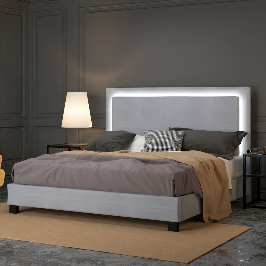 Lumina 78" King Platform Bed with Light in Grey