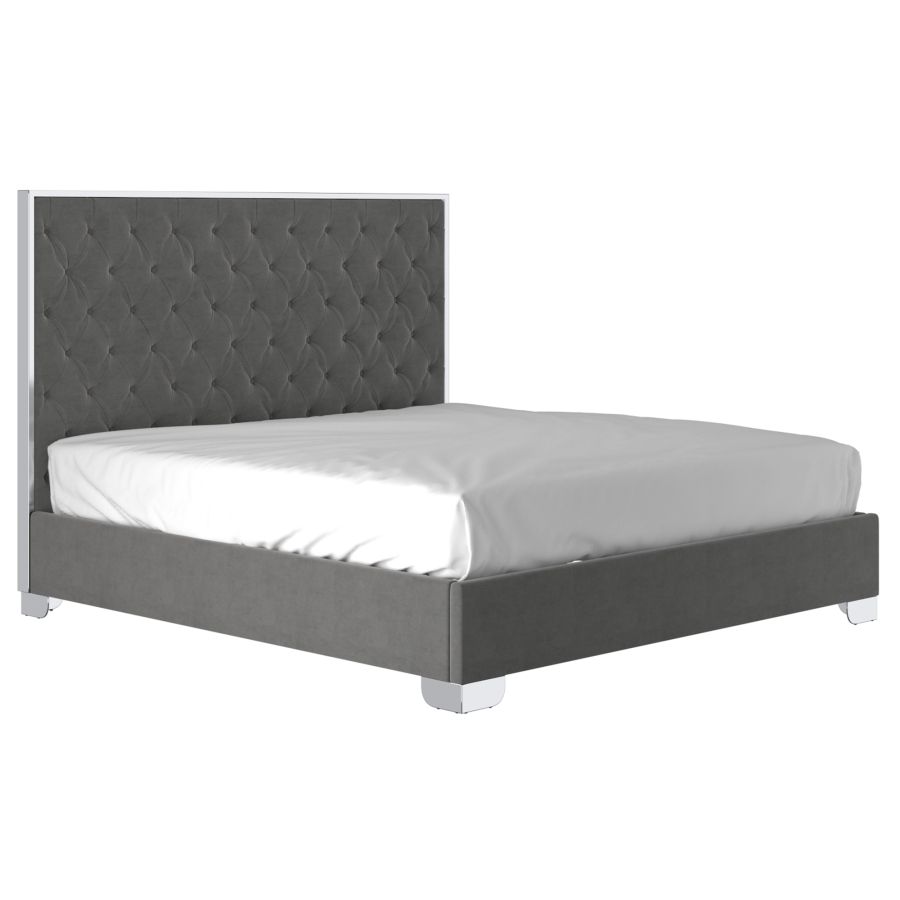 Lucille 78" King Bed in Grey and Silver 101-596K-GY_CH