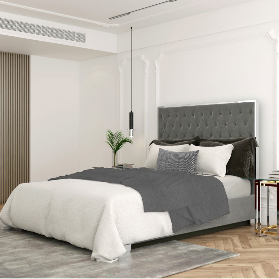 Grey Velvet Upholstered Bed 5545