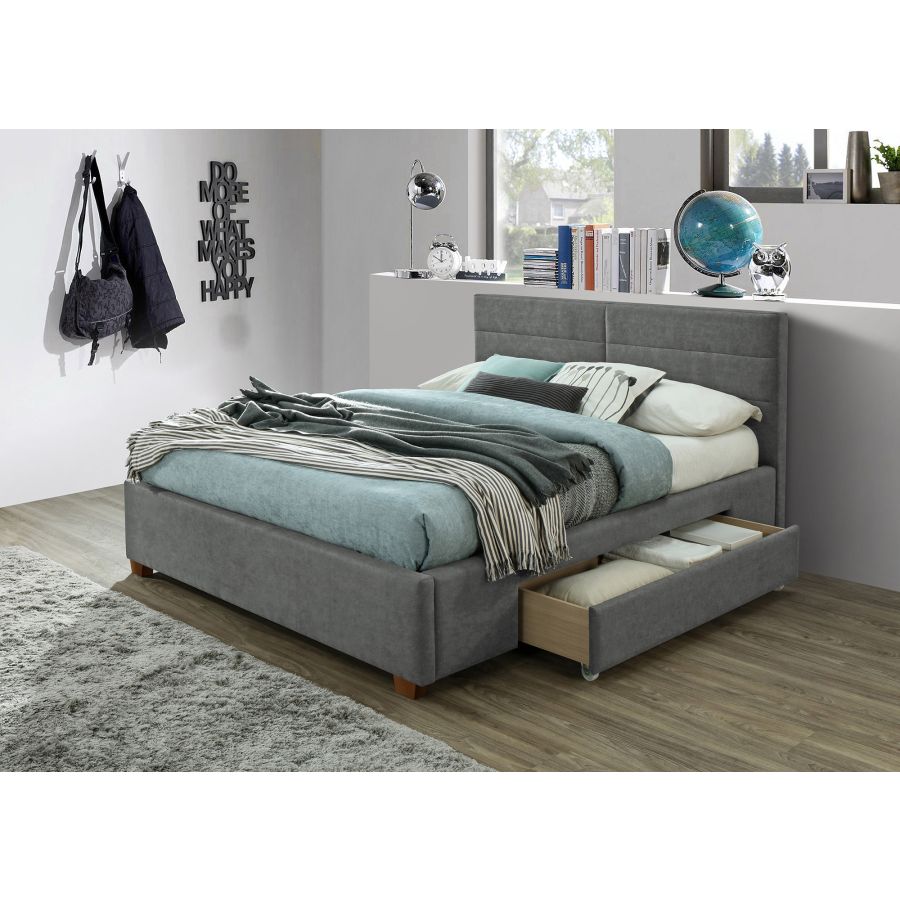 Emilio 60" Queen Platform Bed with Drawers in Light Grey 101-633Q-LG