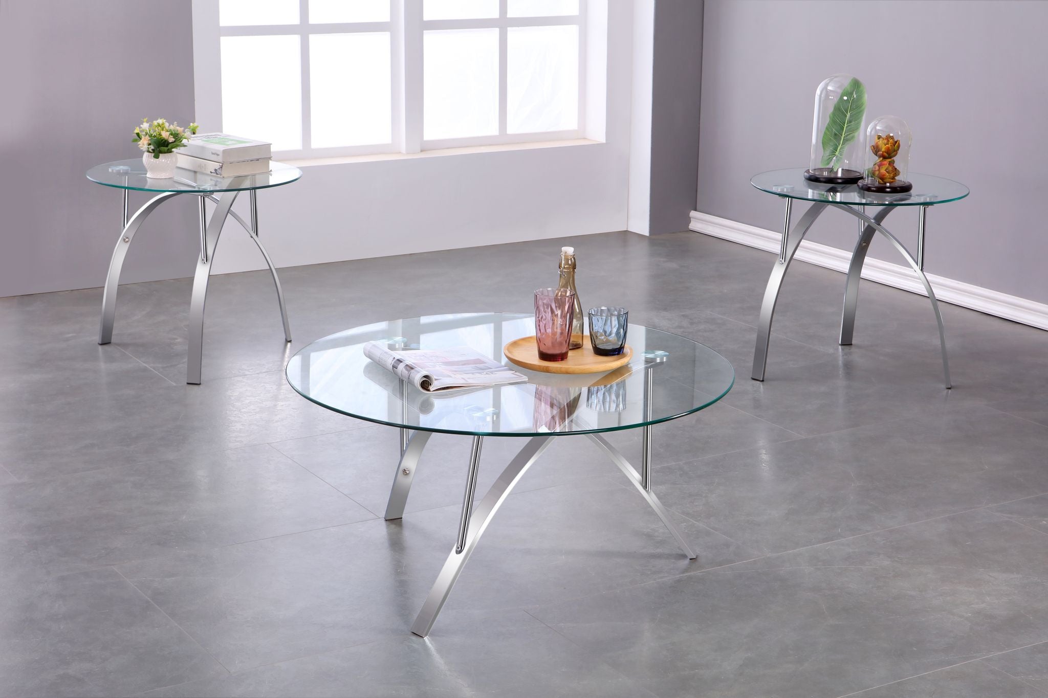 3Pc Coffee Table Set Silver 1019-13
