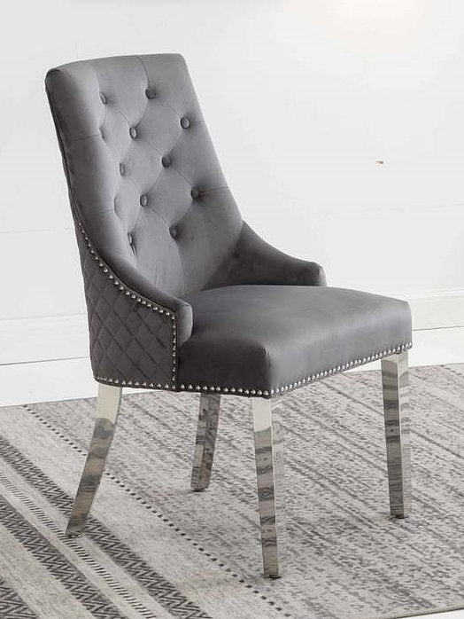 2 Pc Grey Velvet Dining Chair C-1250