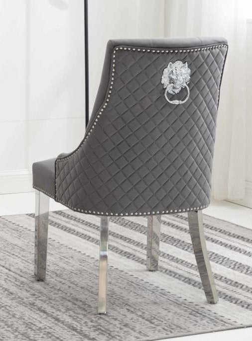 2 Pc Grey Velvet Dining Chair C-1250