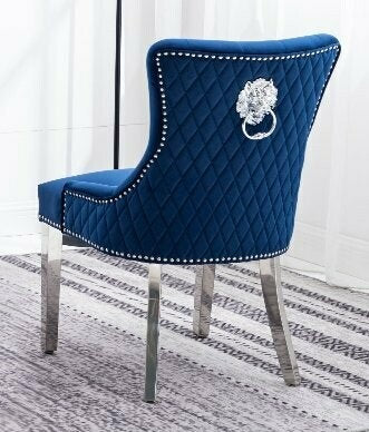 2 Pc Blue Velvet Dining Chair C-1252