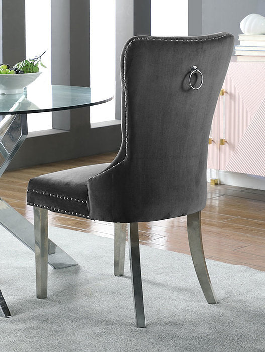 2 Pc Grey Velvet Dining Chair C-1260