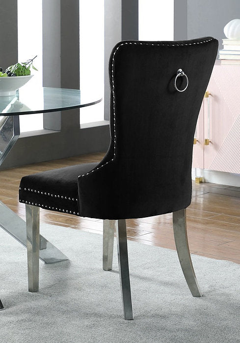 2 Pc Black Velvet Dining Chair C-1261