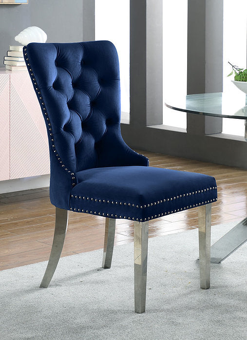 2 Pc Blue Velvet Dining Chair C-1262