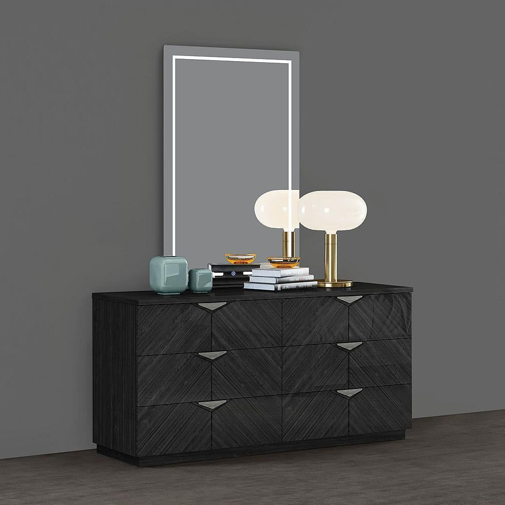 Stark Unique Grey Angley 6 Drawer Dressr & Mirror with LED Light B162