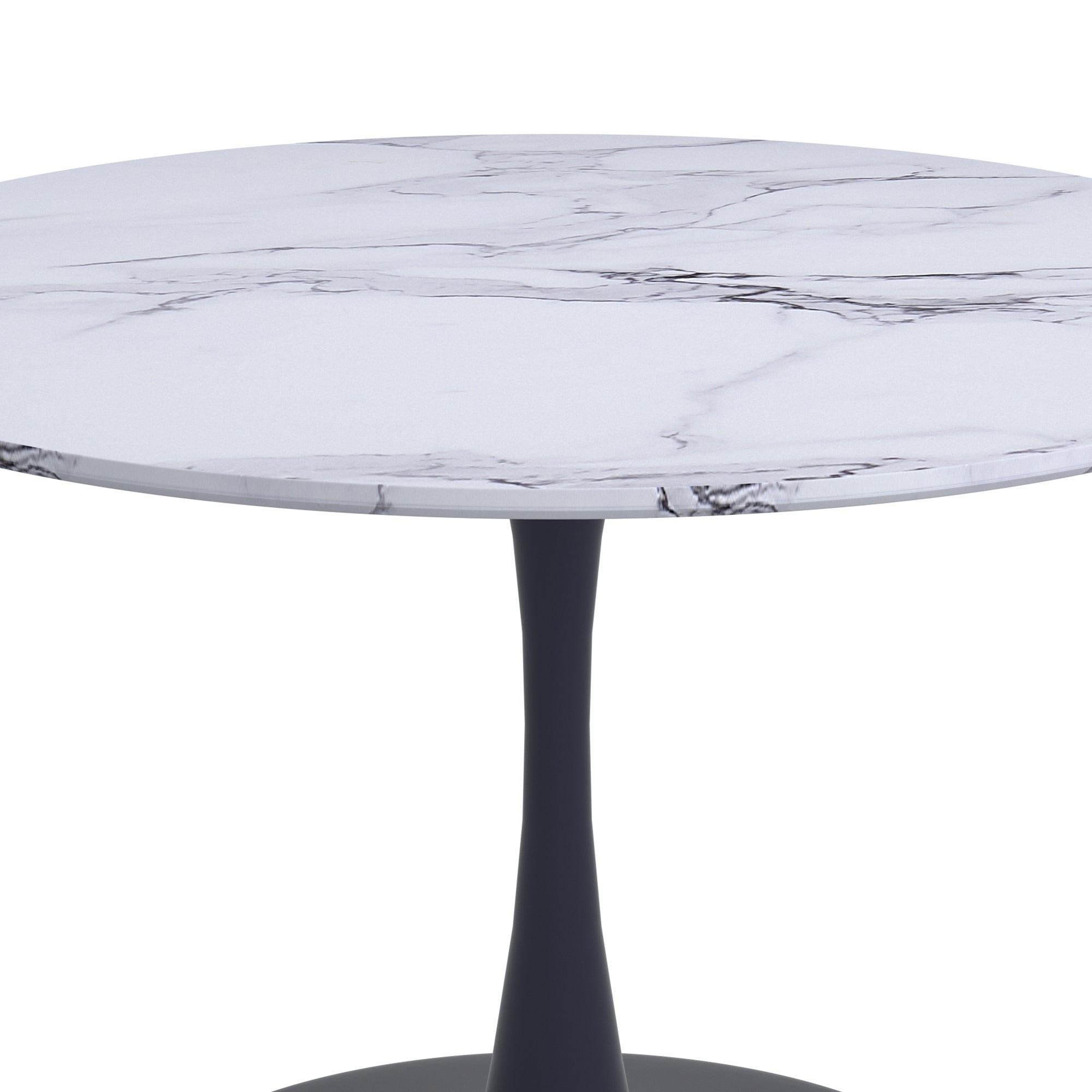Zilo 48" Round Dining Table in White Faux Marble and Black 201-671BK_L