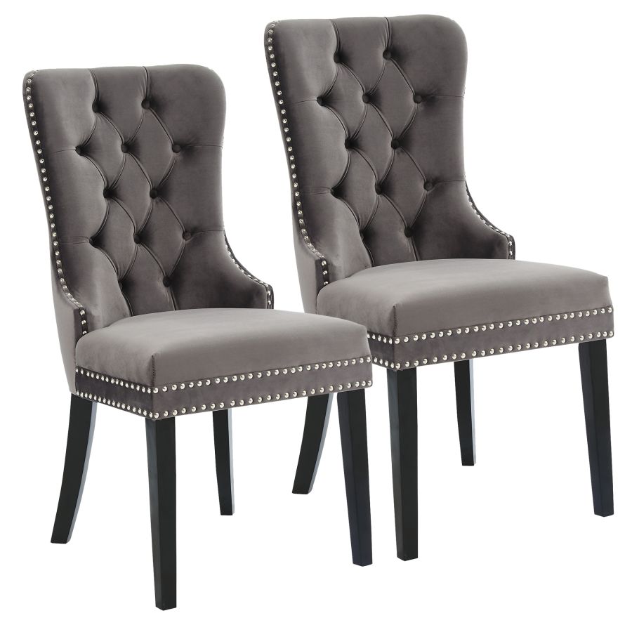 Rizzo Side Chair, Velvet, Set of 2 in Grey and Black 202-080GY