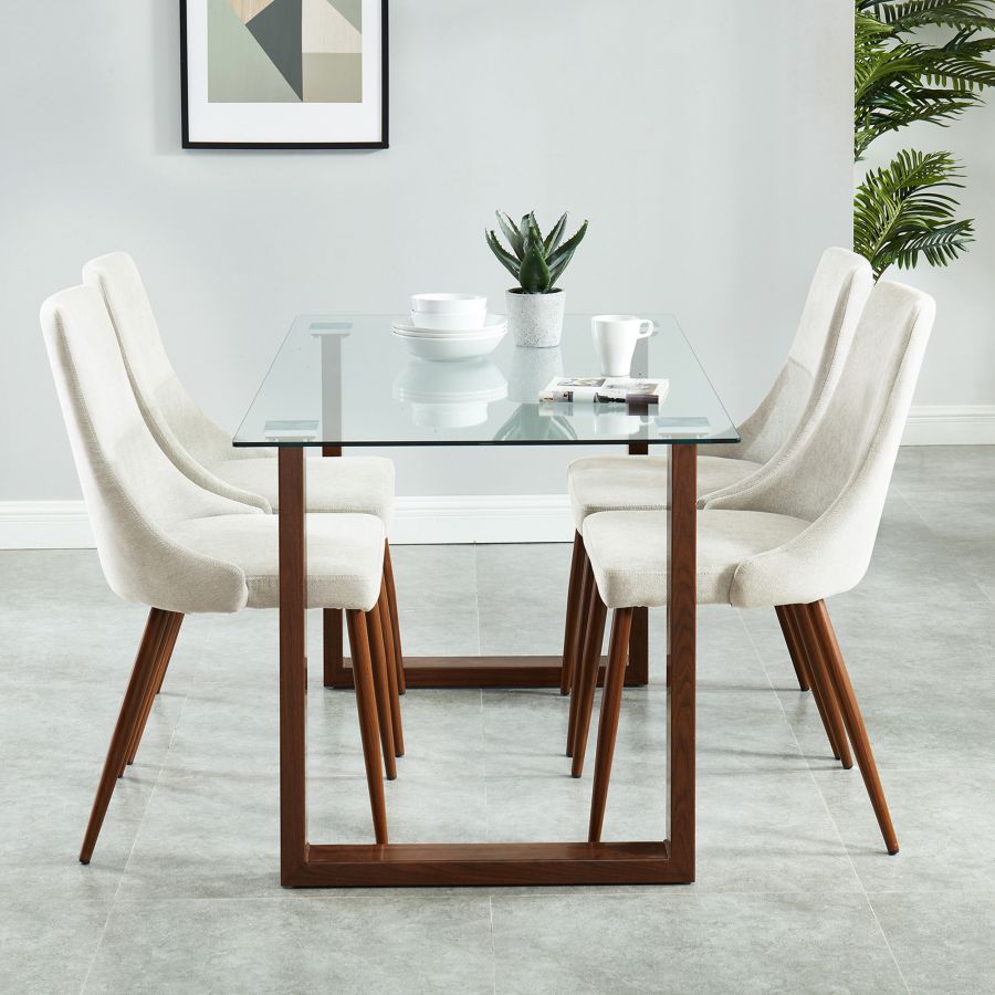 Cora Side Chair, Set of 2 in Beige and Walnut 202-182BG