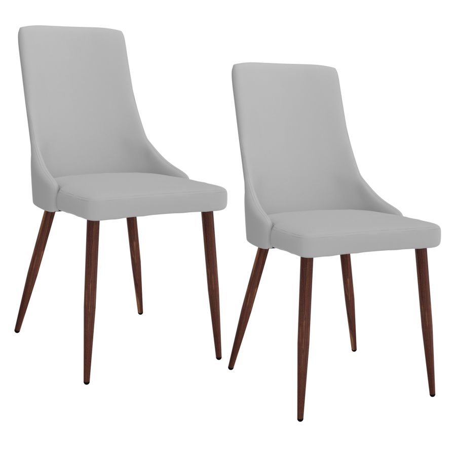 Cora Faux Leather Side Chair, Set of 2 in Light Grey and Walnut 202-182PULG