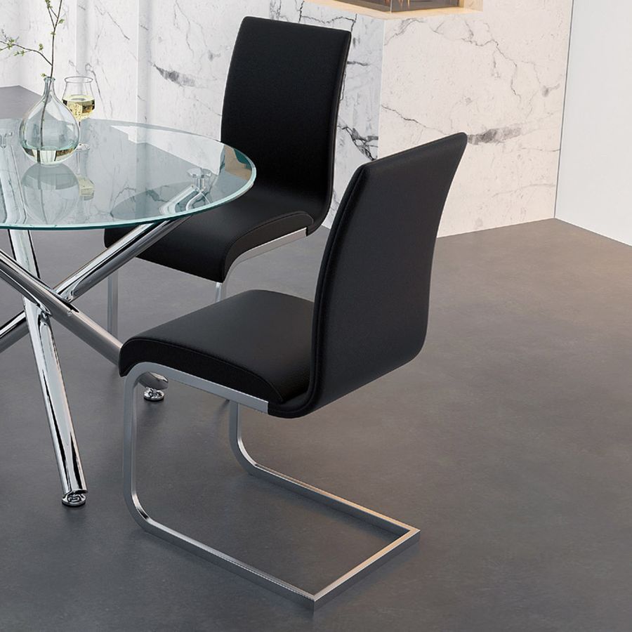 Maxim Side Chair, Set of 2 in Black and Chrome 202-489BK