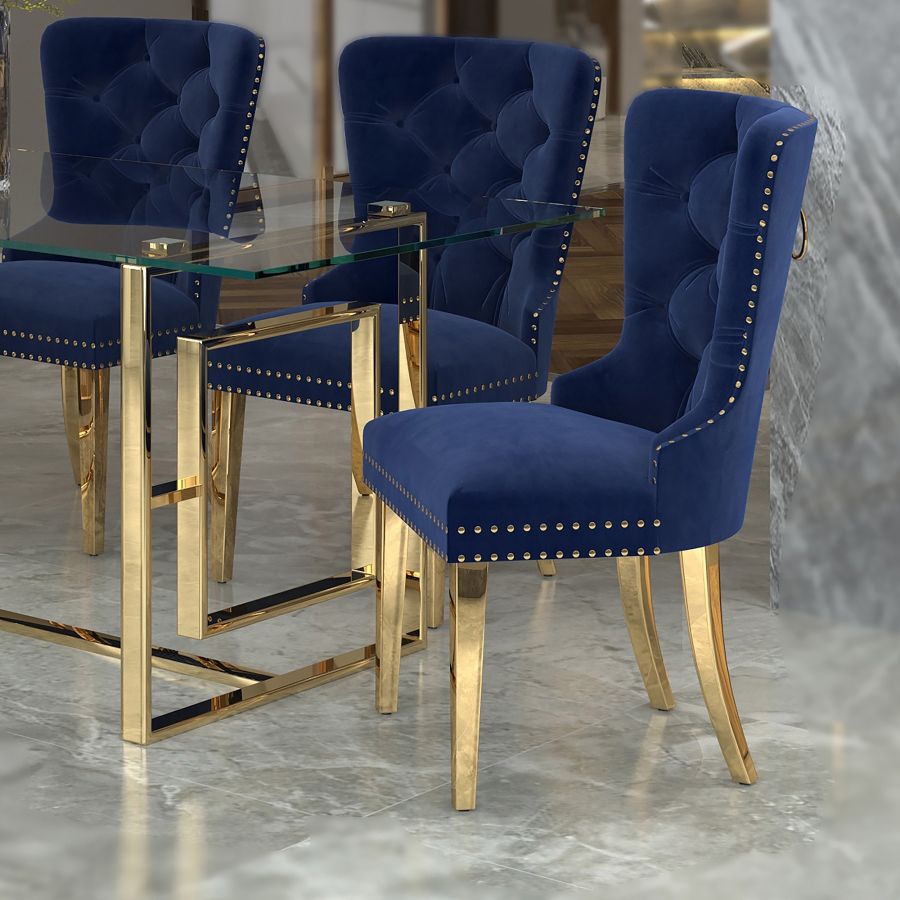 Mizal Side Chair, Set of 2 in Navy and Gold 202-629NAV