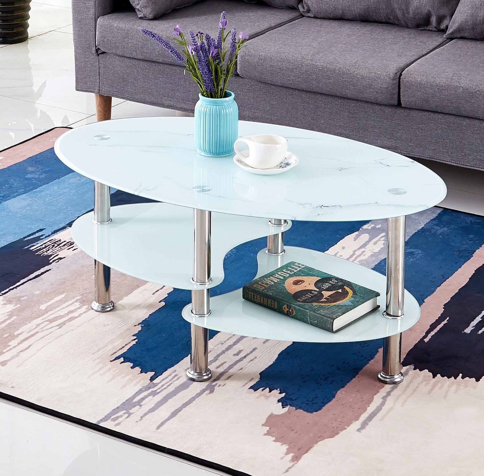 White Marble Glass Coffee Table 2029