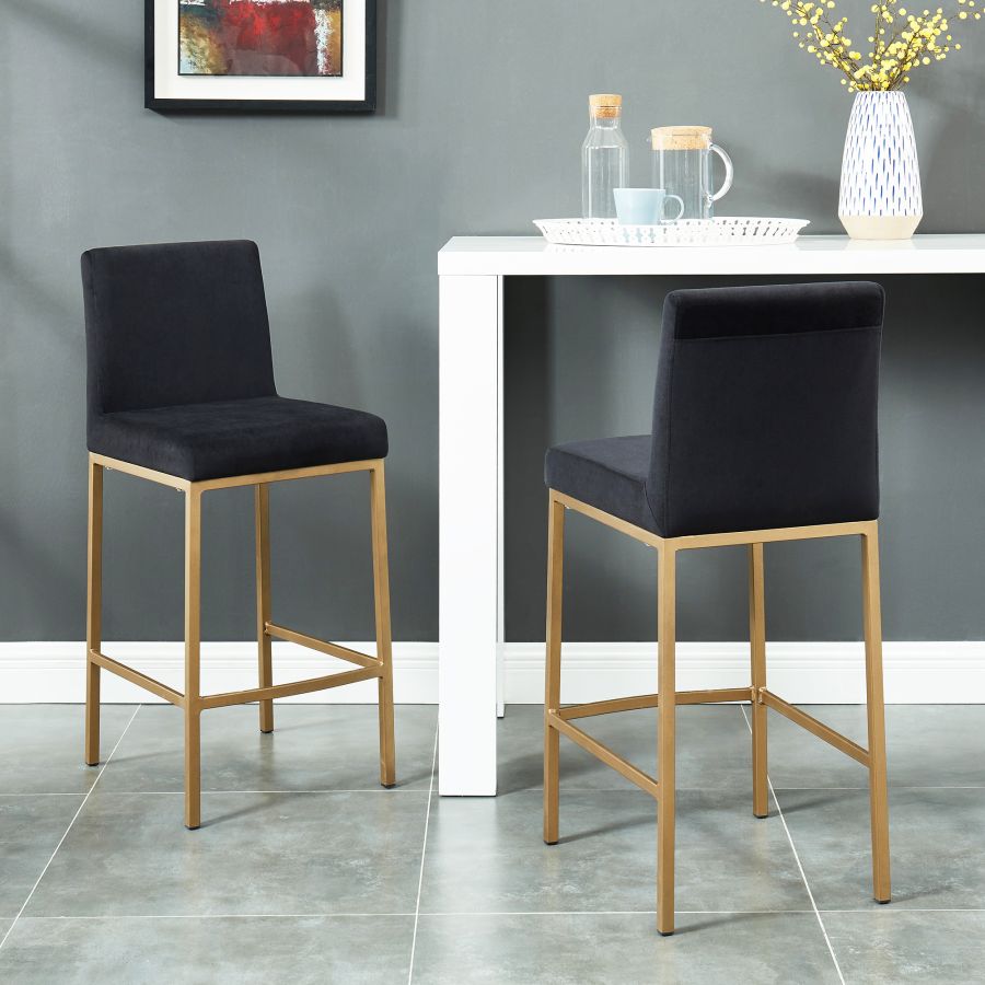 Diego 26'' Counter Stool, set of 2 in Black/Gold Legs 203-101BLK/GL