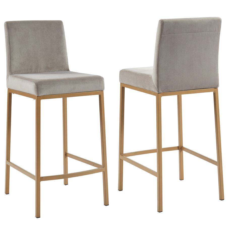 Diego 26'' Counter Stool, set of 2 in Grey/Gold Legs 203-101GY/GLD
