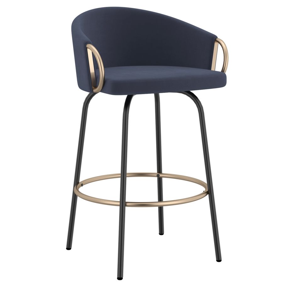 Lavo 26" Counter Stool, Set of 2 in Blue and Black and Gold 203-560BLU