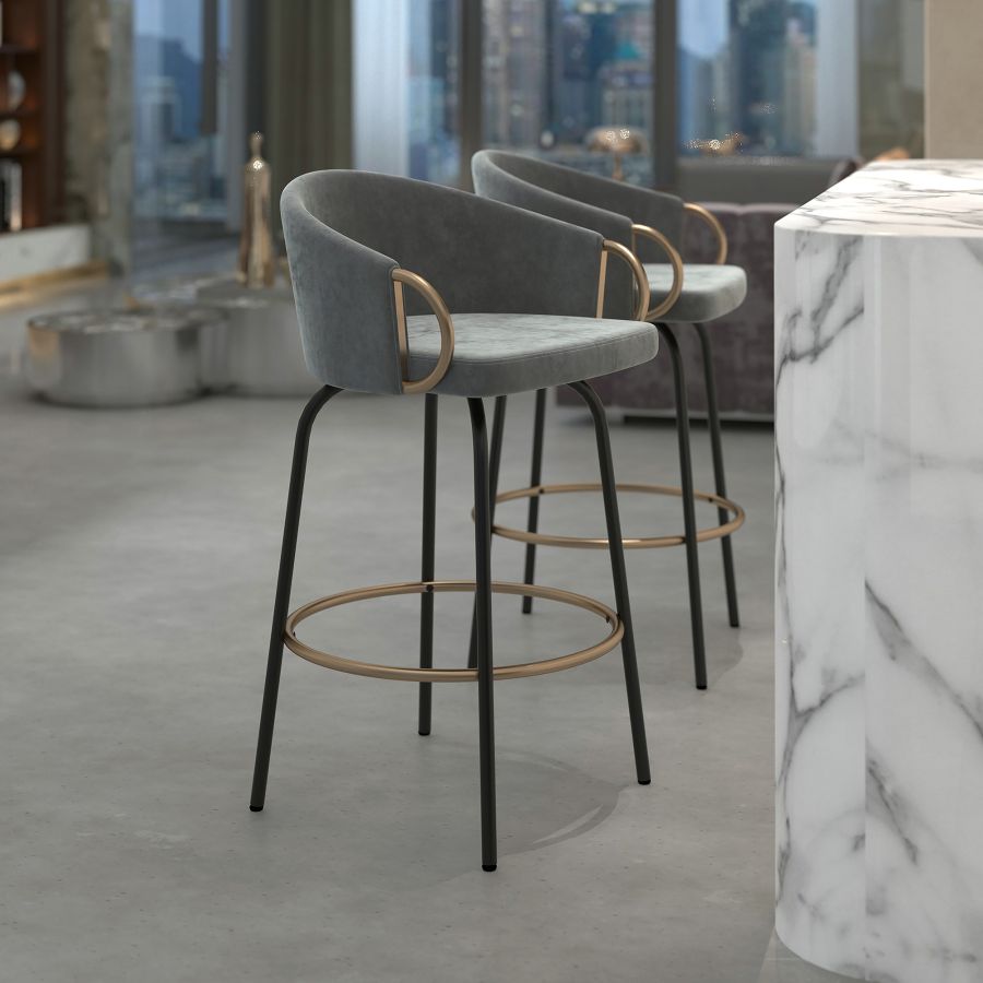 Lavo 26" Counter Stool, Set of 2 in Grey and Black and Gold 203-560GY