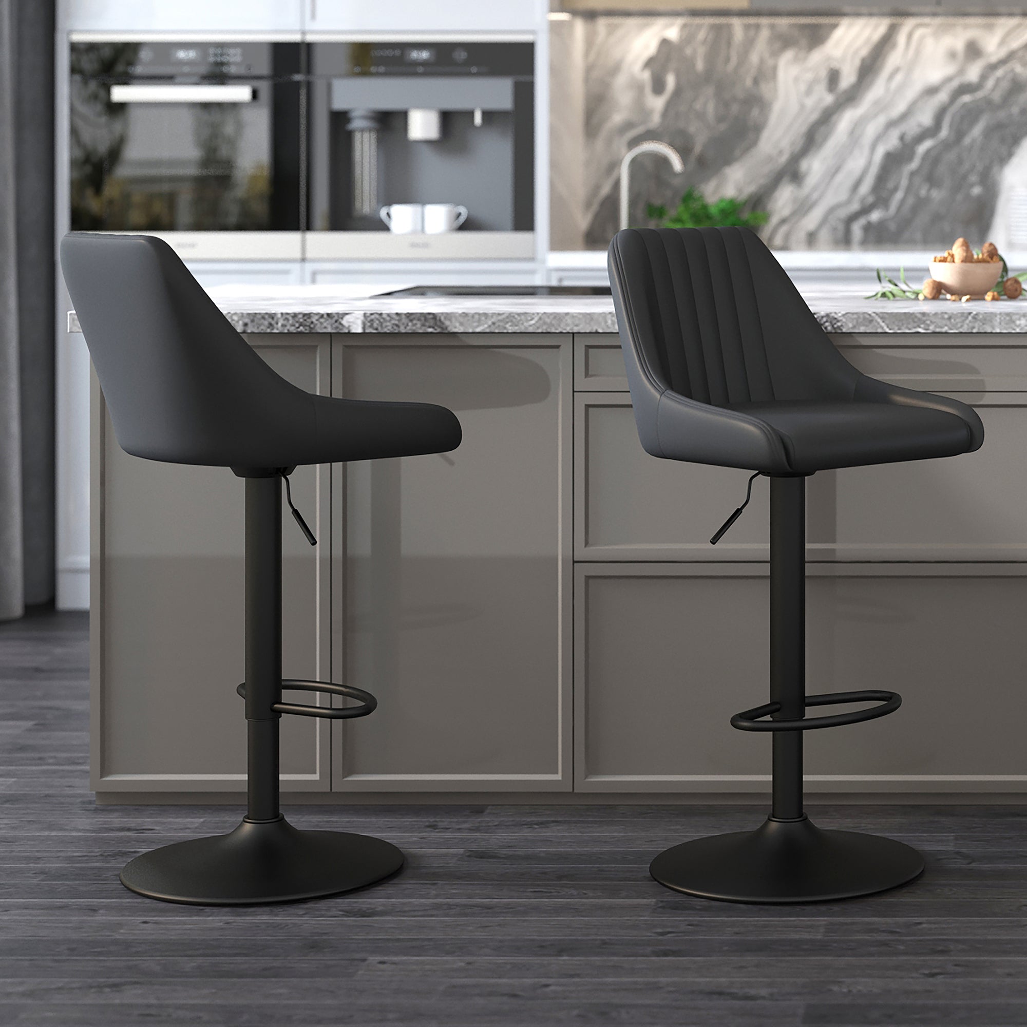 Kron Adjustable Height Air-Lift Swivel Stool, Set of 2, in Grey Fabric  203-574GY 