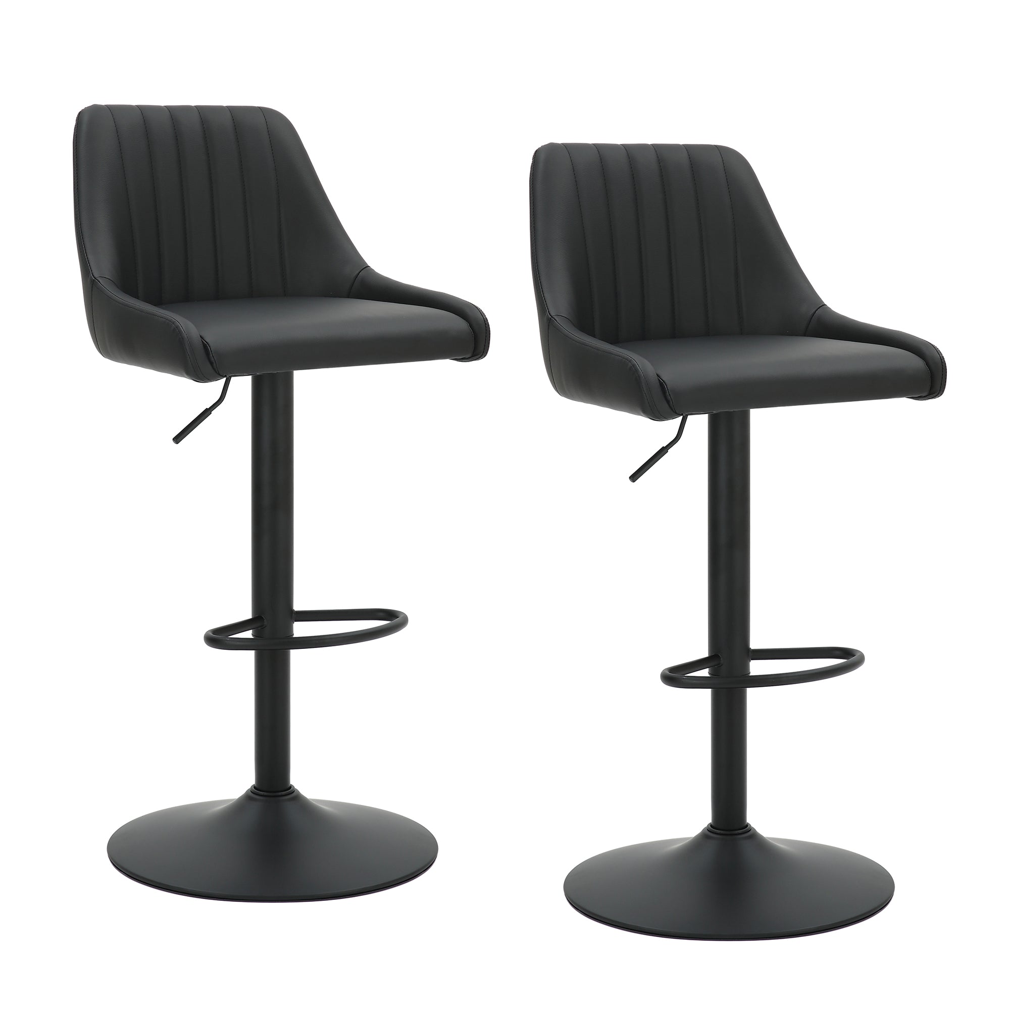 Kron Adjustable Height Air-Lift Swivel Stool, Set of 2, in Black Faux Leather 203-574PUBK