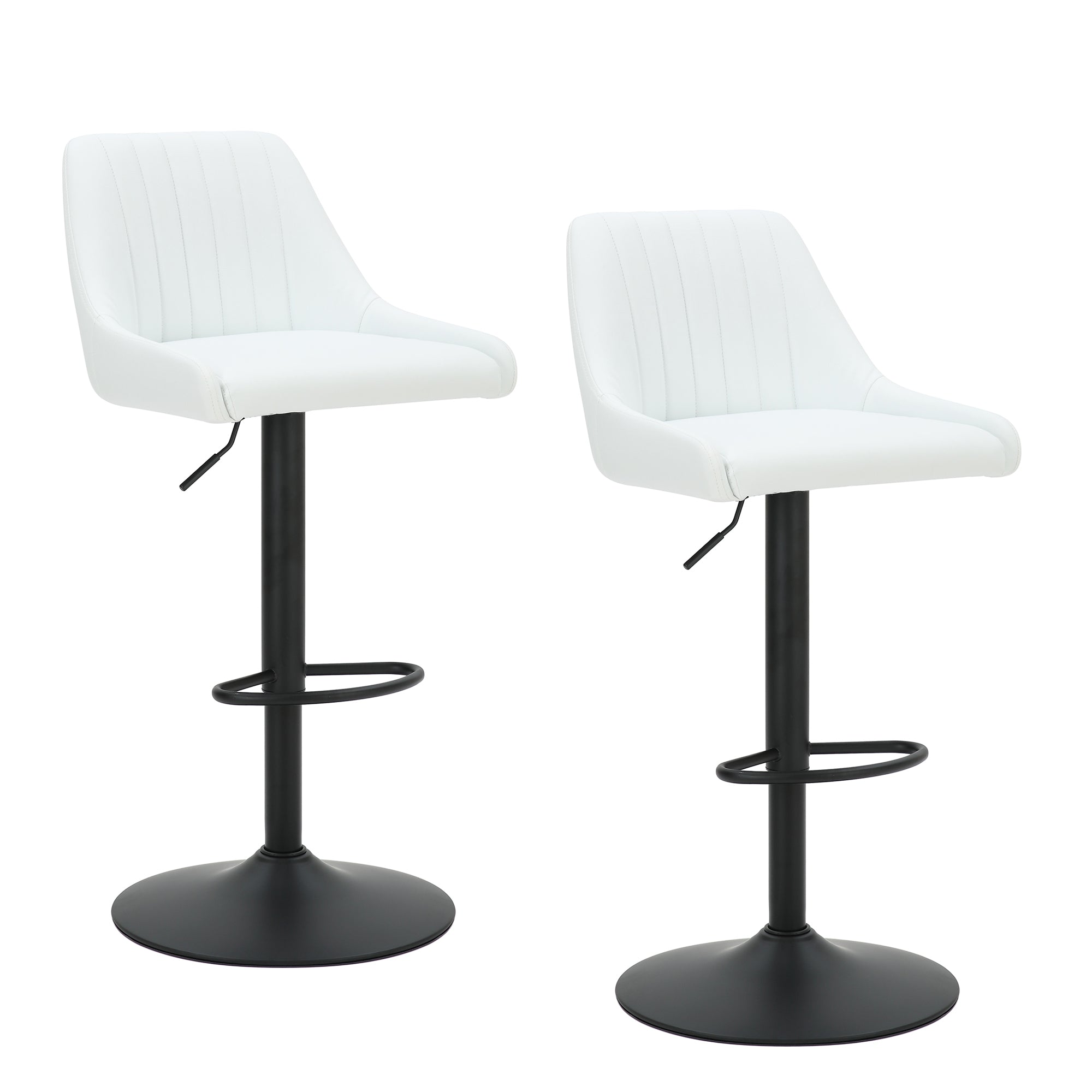 Kron Adjustable Height Air-Lift Swivel Stool, Set of 2, in White Faux Leather 203-574PUWT
