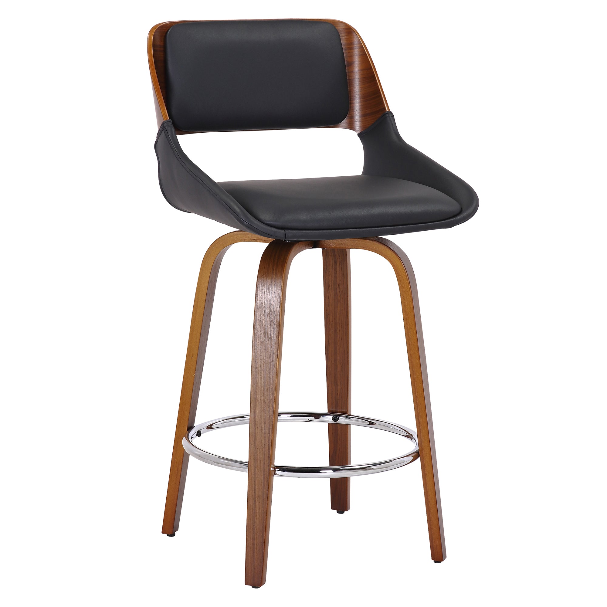 Hudson 26" Counter Stool with Swivel in Black Faux Leather and Walnut  203-582PUBK