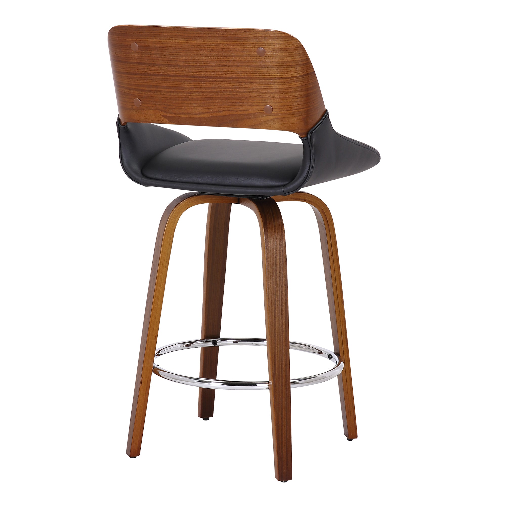 Hudson 26" Counter Stool with Swivel in Black Faux Leather and Walnut  203-582PUBK