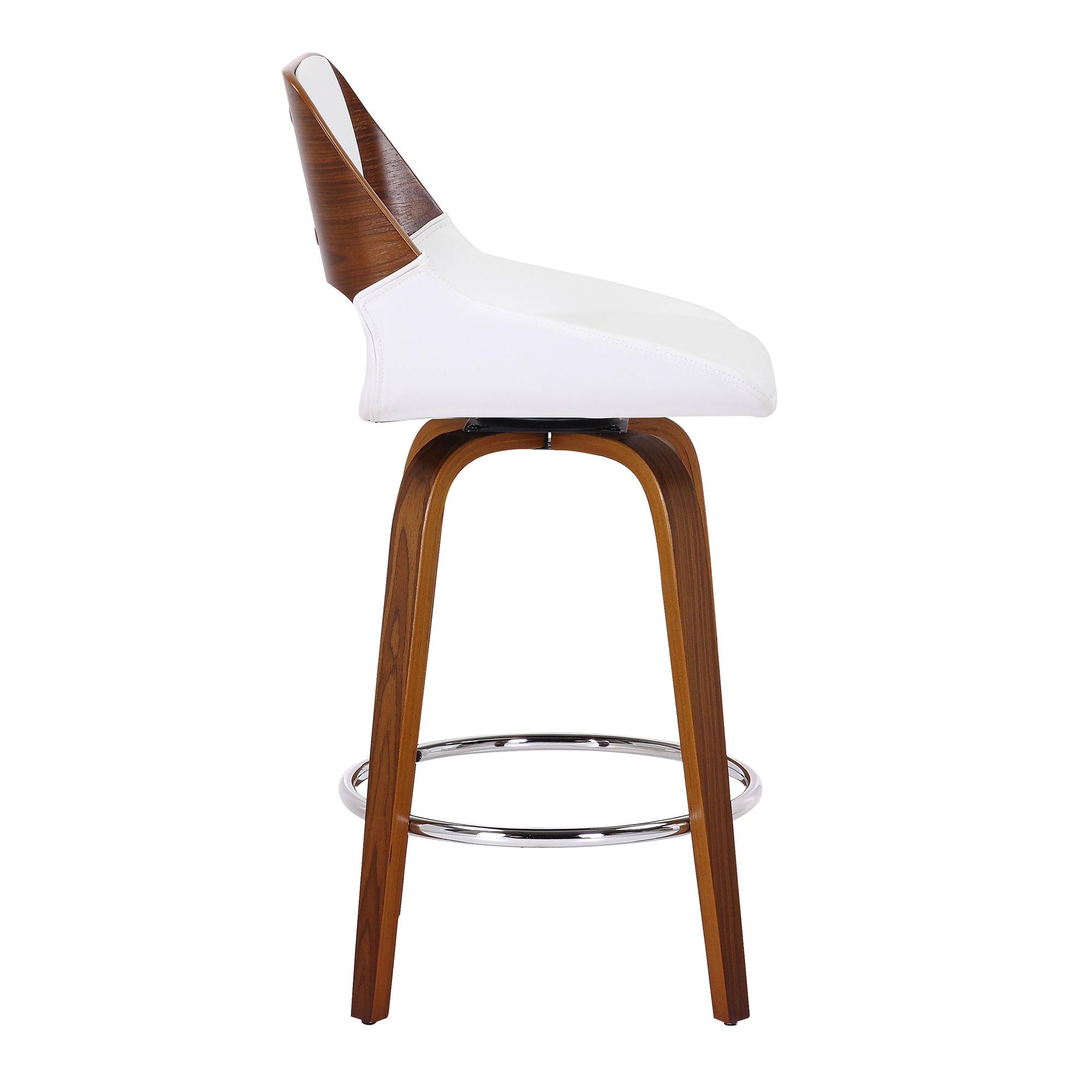 Hudson 26" Counter Stool with Swivel in White Faux Leather and Walnut 203-582PUWT