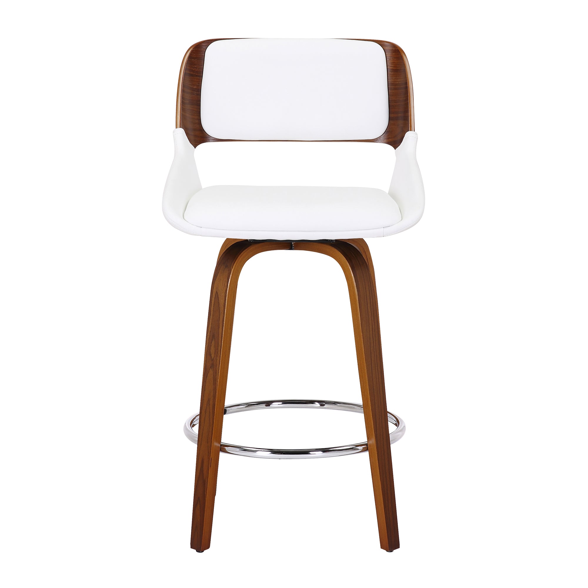 Hudson 26" Counter Stool with Swivel in White Faux Leather and Walnut 203-582PUWT