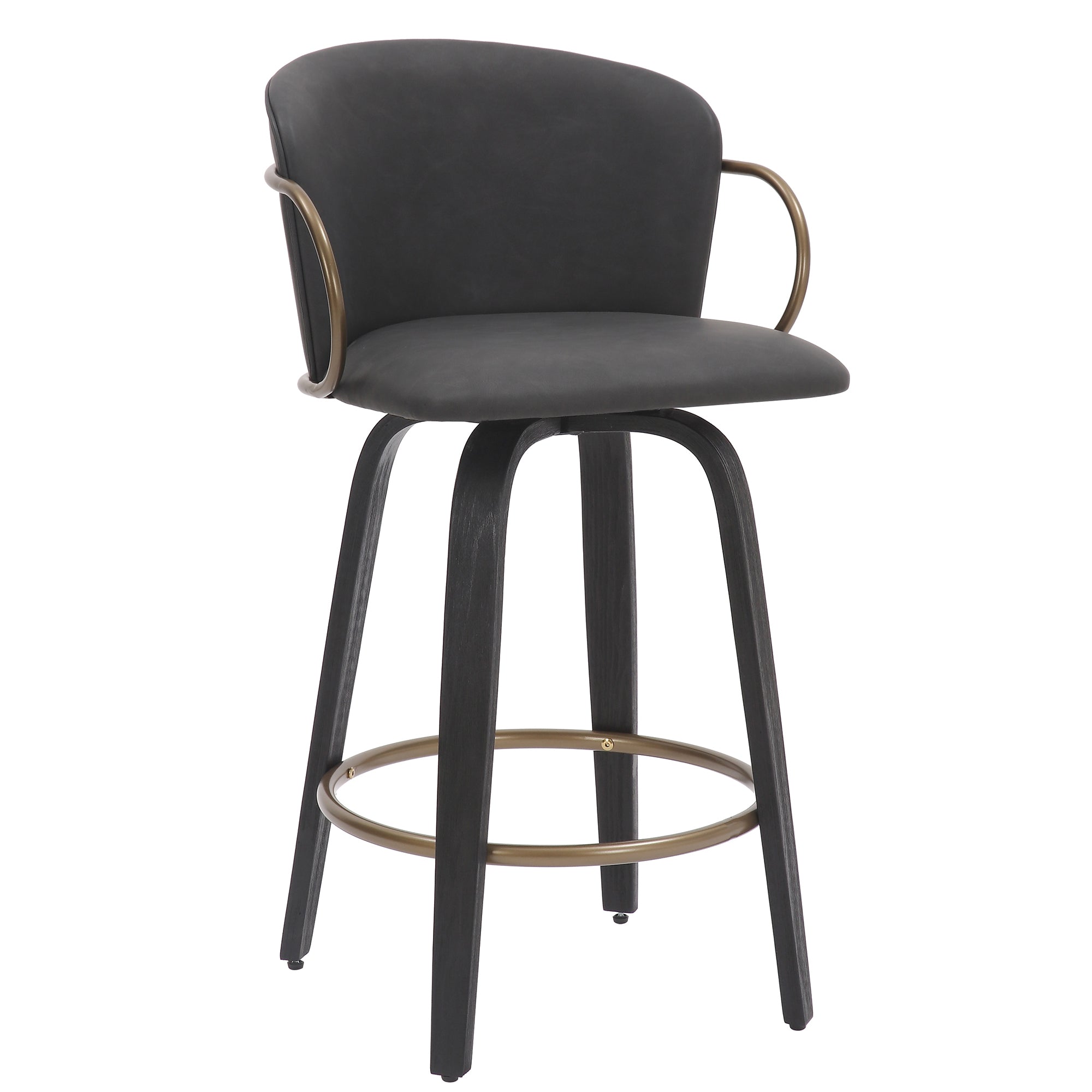 Lawson 26" Counter Stool, Set of 2, with Swivel in Vintage Charcoal, Black and Aged Gold  203-634CH