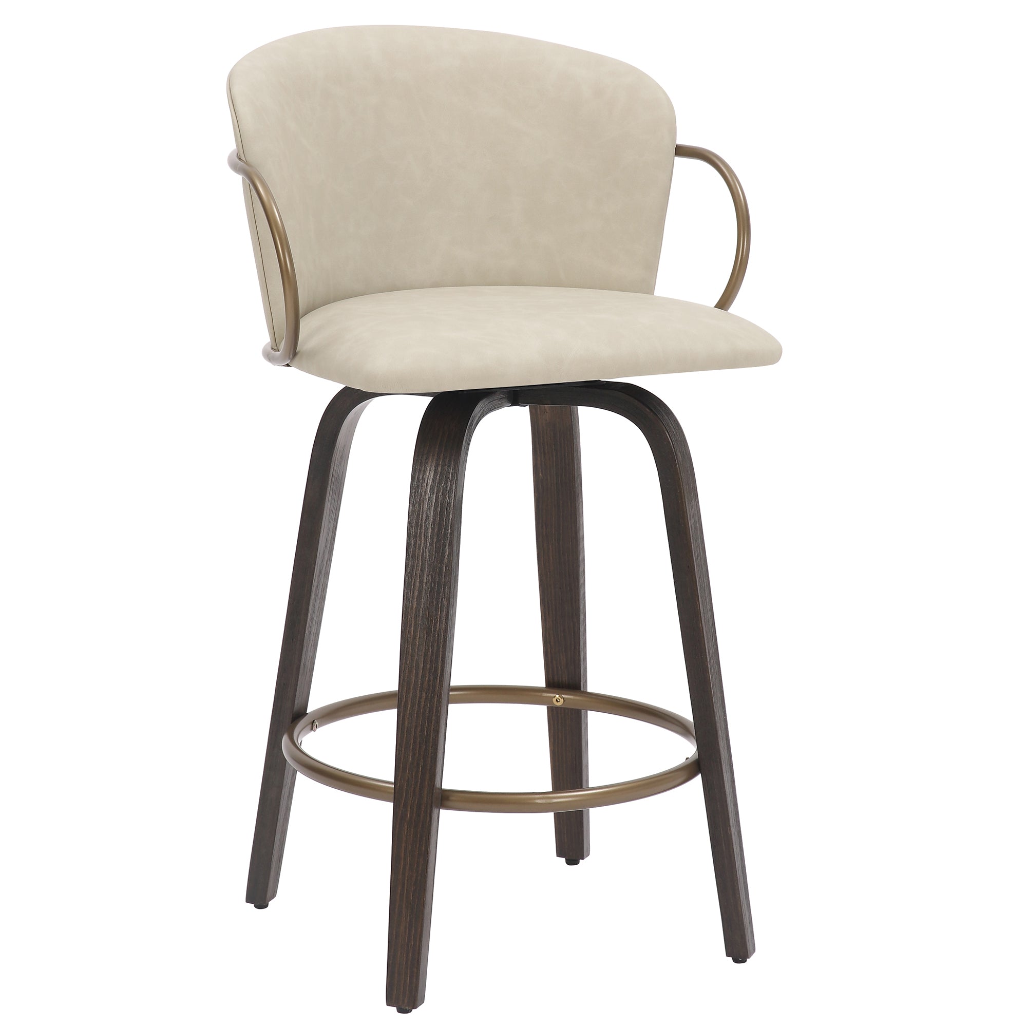Lawson 26" Counter Stool, Set of 2, with Swivel in Vintage Ivory, Brown and Aged Gold 203-634IV