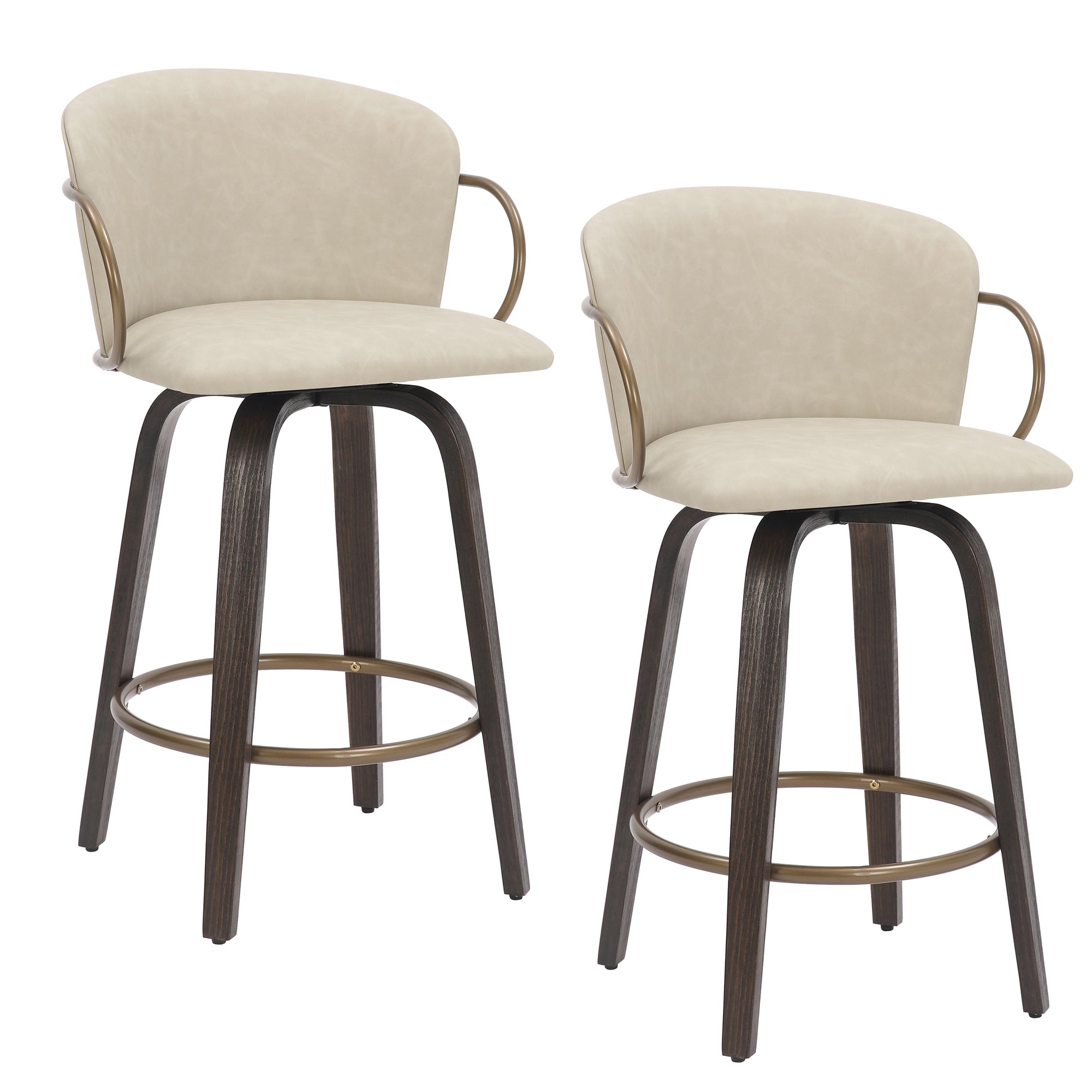 Lawson 26" Counter Stool, Set of 2, with Swivel in Vintage Ivory, Brown and Aged Gold 203-634IV