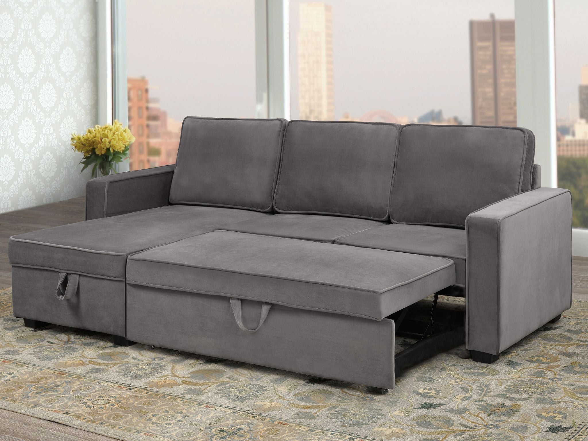Grey Sectional with Pull-Out Bed & Storage Chaise - 20641