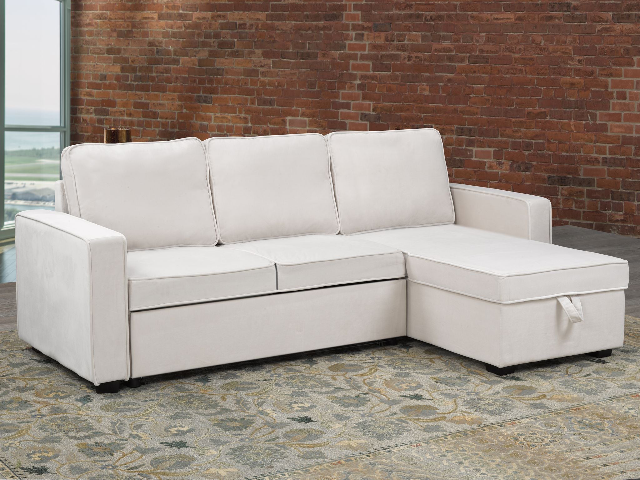 Beige Sectional with Pull-Out Bed & Storage Chaise - 20651