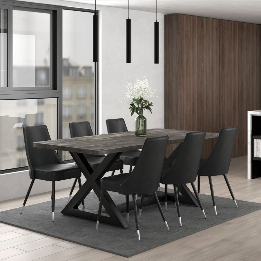 Zax/Silvano 7pc Dining Set in Black with Grey Chair 207-147DG/429GY