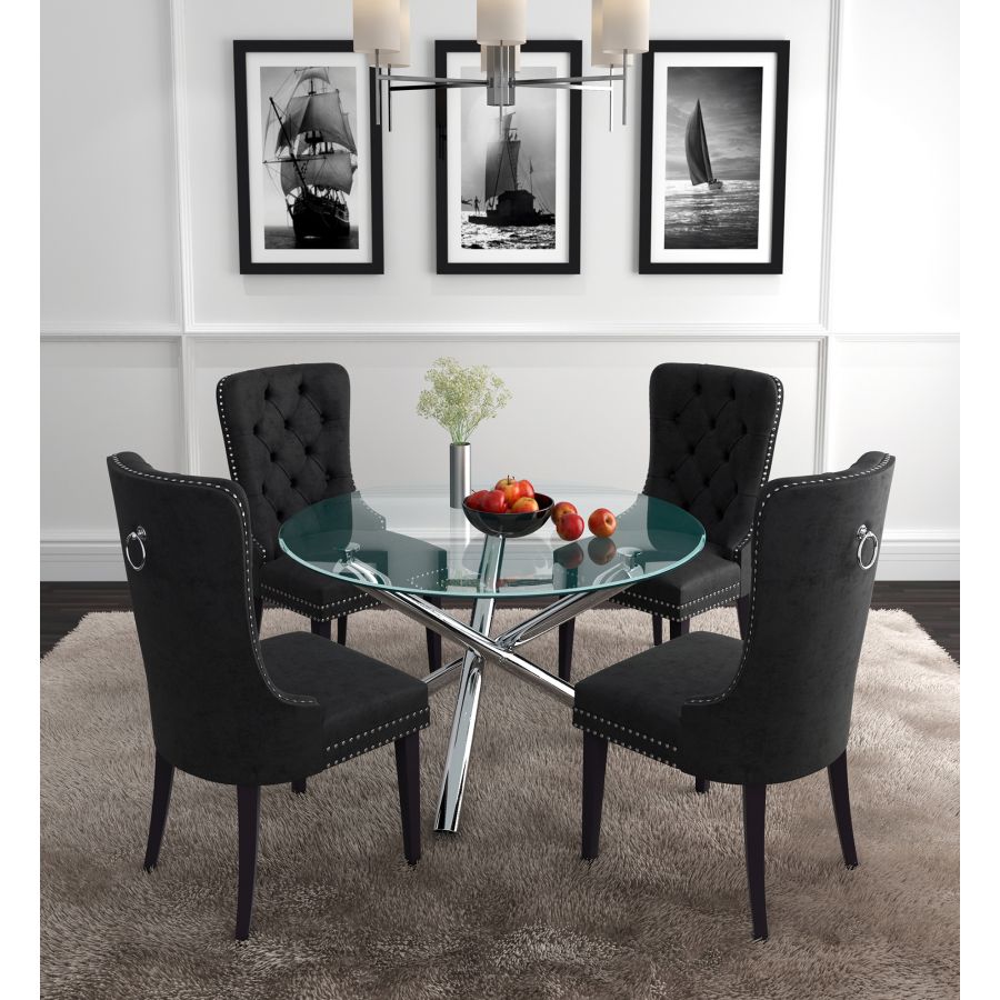 Solara II/Rizzo 5pc Dining Set in Chrome with Black Chair 207-160/080BK