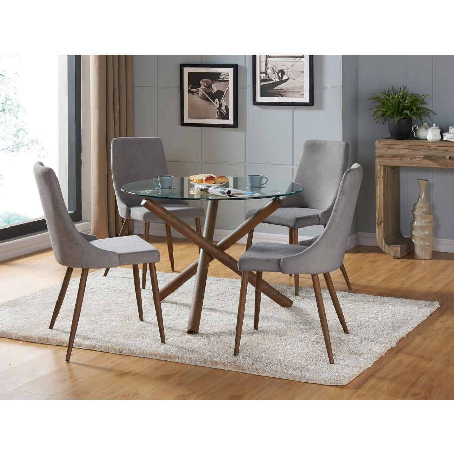 Rocca/Cora 5pc Dining Set in Walnut with Grey Chair 207-264/182GY