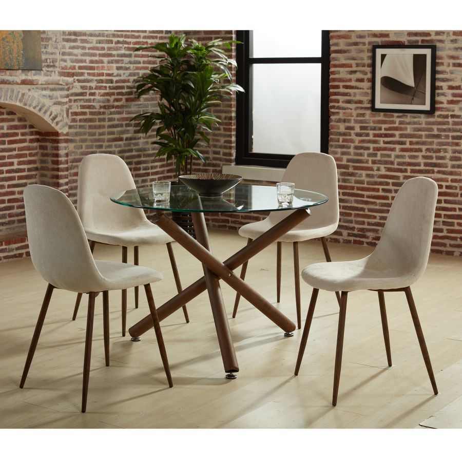 Rocca/Lyna 5pc Dining Set in Walnut with Beige Chair 207-264/250BG