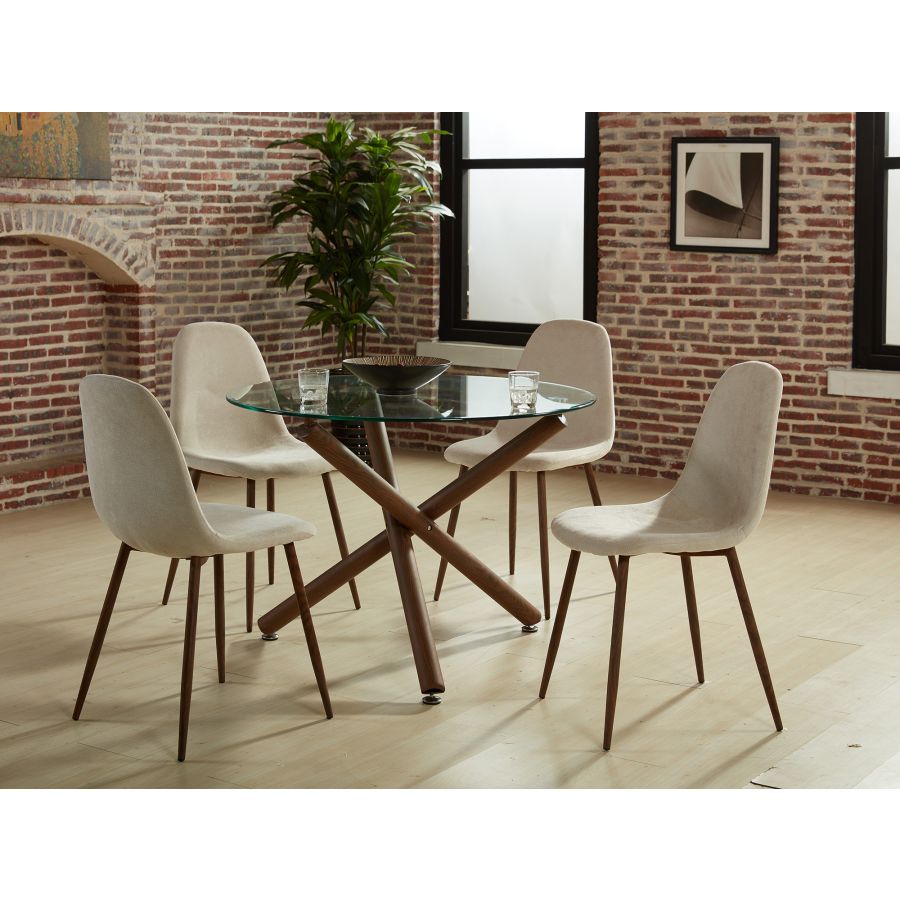 Rocca/Lyna 5pc Dining Set in Walnut with Beige Chair 207-264/250BG