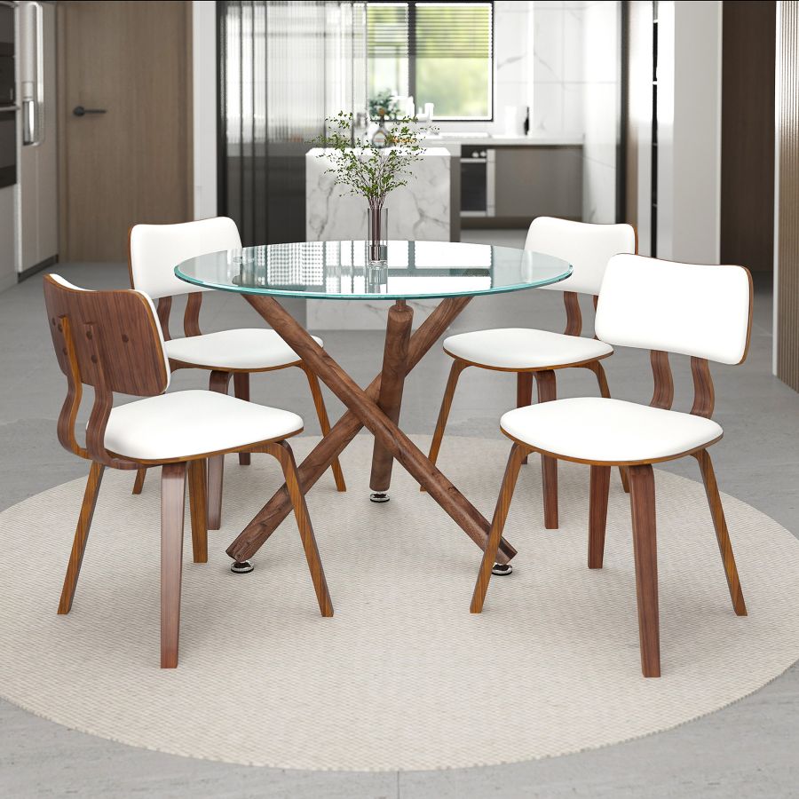 Rocca/Zuni 5pc Dining Set in Walnut with White Chair 207-264_581PUWT