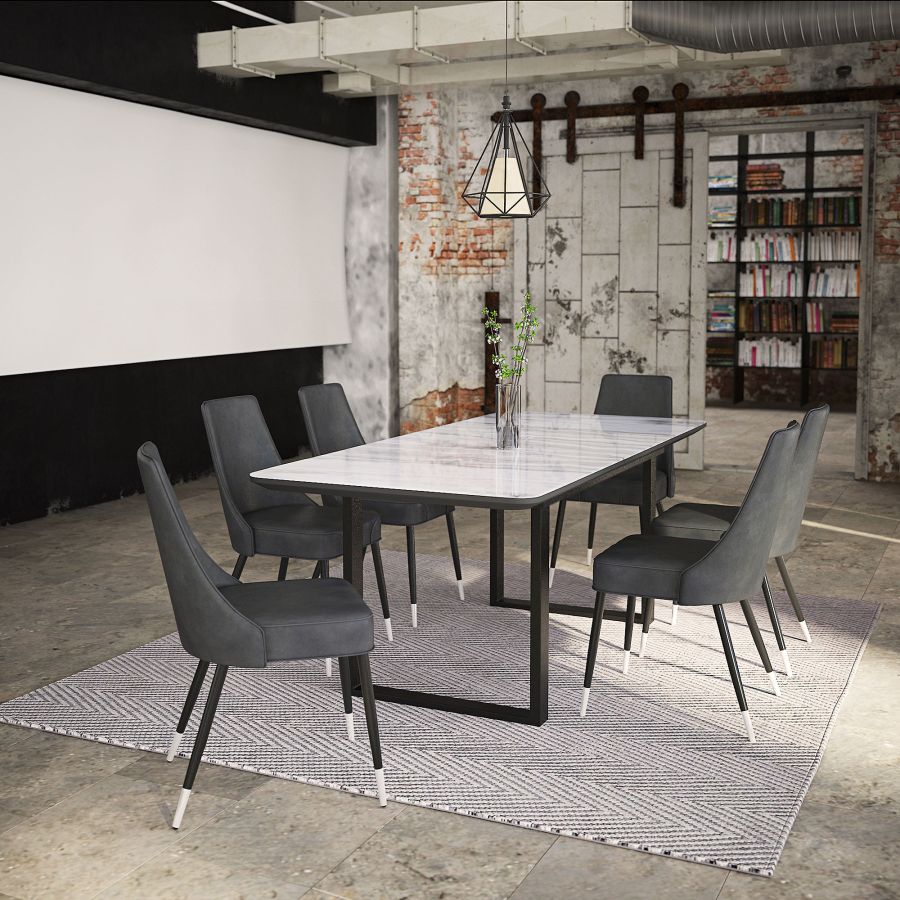 Gavin/Silvano 7pc Dining Set in Black with Vintage Grey Chair 207-360BK/429GY